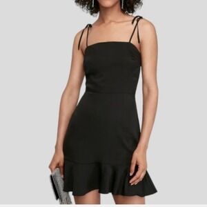 Express Black Ruffle Hem Tie Strap Mini Dress XL Smocked Back 90240